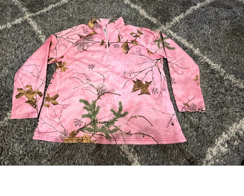 Realtree Pink Camo Fleece 1/4 Zip Pullover Women’s XL Hunting Sweatshirt
